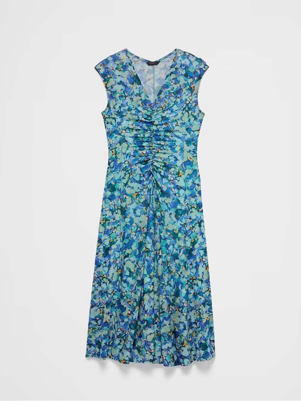 Banana Republic Women’s Blue Floral Ruched Mesh Shirred Midi Dress! Large! EUC! - Picture 4 of 8
